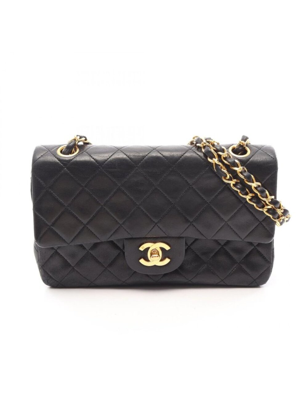 Chanel Shoulder Bag Quilted Double Flap Black Lambskin Chain